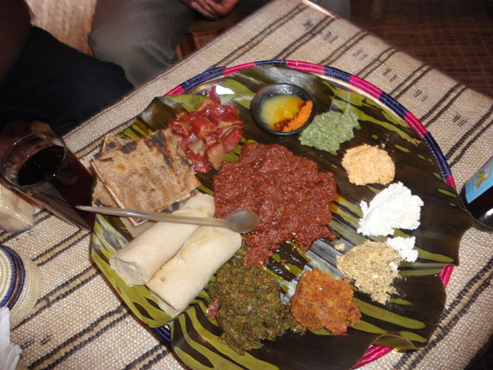 Kitfo with ayib and gomen